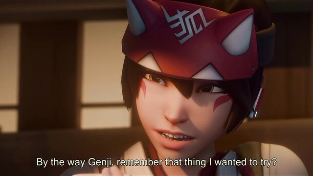 Kiriko in red oni mask teases Genji about kinky thing to try