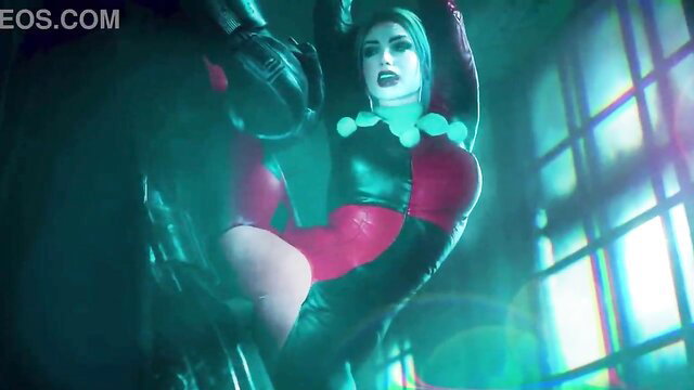 Harley Quinn cosplay fucked by Batman in tight red black suit