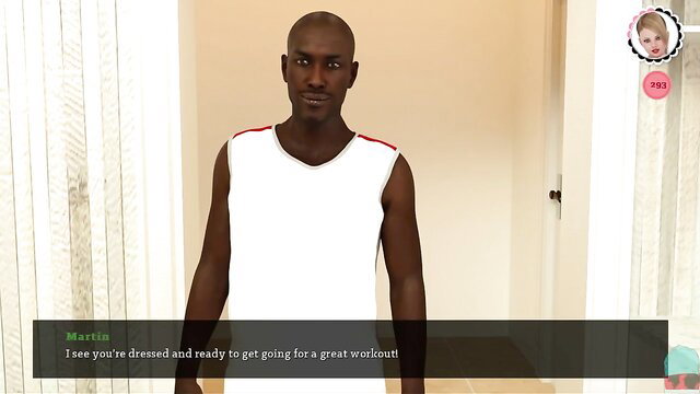 Stepdad Martina in tight tank top ready for workout in dating stepdaughter game