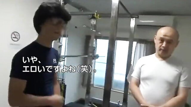 Kyoda-sensei suit wish JAV thumbnail: young man and bald older guy in gym