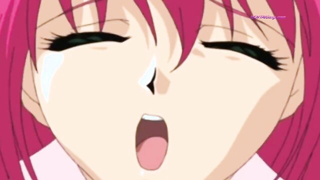 Pink-haired anime maid ahegao face in hentai gangbang