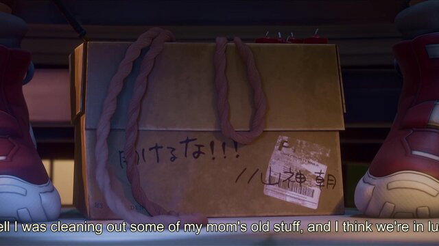 Kiriko in red sneakers tied up shibari with Genji box, hairy Overwatch hentai