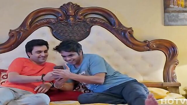Two hot Indian guys lounging on bed in Suno Naa Episode 2 Hot web series