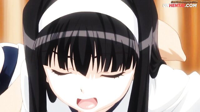 Black-haired hentai nurse in open uniform fucked at school, uncensored