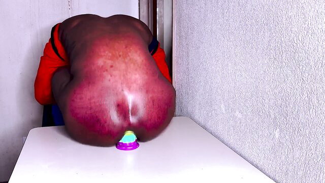 Aden Victorea big black ass bent over table with butt plug inserted