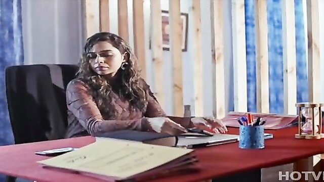 Curvy Indian babe in tight top at desk in Dilruba Mastram hot web series
