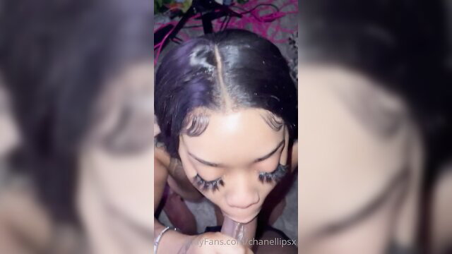 Chanel Lipps takes facial cumshot closeup, black beauty with lashes