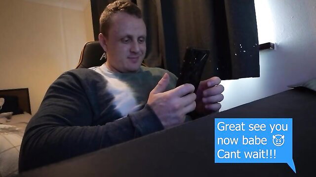 AlexisPawg texts excitedly on phone, perky nipples hard, awaiting thick cock