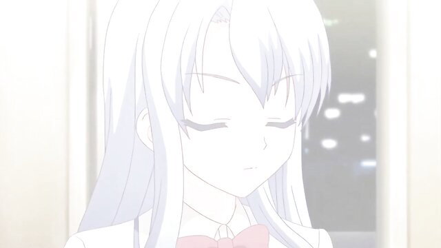 White-haired hentai girl in school uniform gazing softly, mom-daughter preview