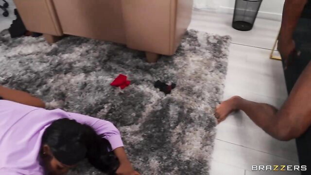 Dee Williams and Lia Lovely on floor in Brazzers interracial threesome