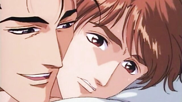 Close-up yaoi anime boys kissing intimately from Boku no Sexual OVA