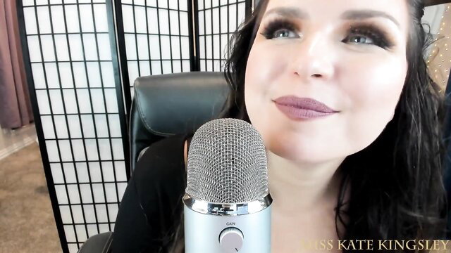 Miss Kate Kingsley in sexy black top ASMR CEI closeup