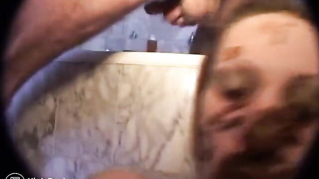 Shit-faced teen Olga smeared in feces, messy face closeup bathroom POV