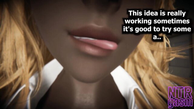 Closeup black futa licking lips in NTR hentai scene