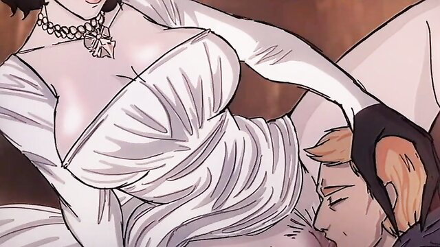 Femdom MILF Alcina in white dress dominates Ethan facesitting in Resident Evil hentai