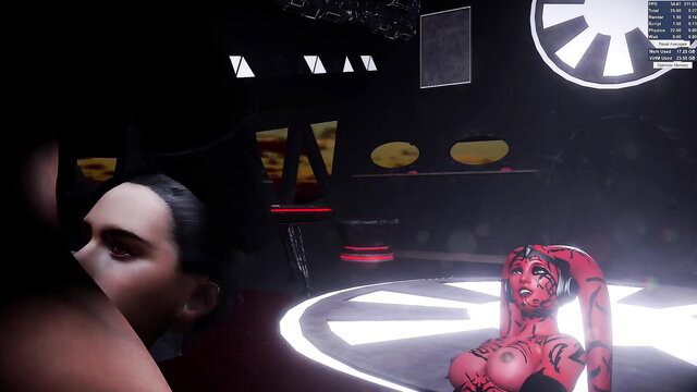 Sexy red Twi'lek alien babe with huge tits fucked in Star Wars sci-fi scene