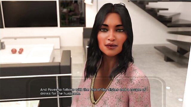 Paveena in tight dress, serving drinks in Granny House hentai