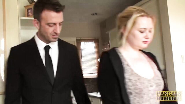 Amber West dominated by suited man in kitchen, Pascals Subsluts