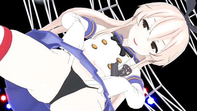 Shimakaze MMD R18 Bass Knight: sexy navy uniform upskirt, pale thighs spread