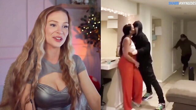 Bebahan teases in sexy cutout dress split-screen with couple kissing