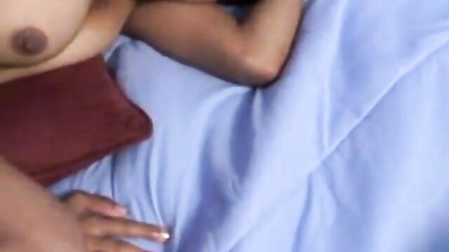 Homemade brunette with tiny tits lying nude on bed