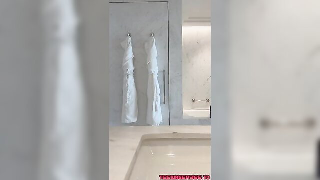 Mia Khalifa wet post shower routine in luxurious bathroom