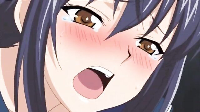 Ahegao anime girl with teary eyes, blush, open mouth, tongue out