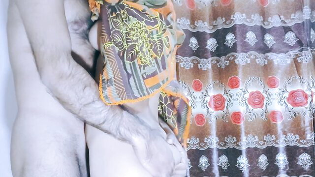 Pakistani beauty nude embrace with boyfriend, ornate shower curtain