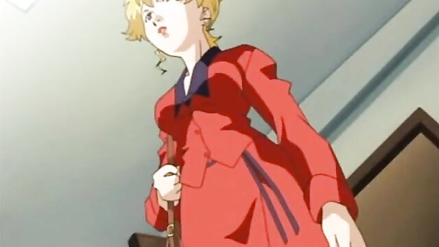 Blonde anime girl in tight red dress, surprised expression, hentai thumbnail