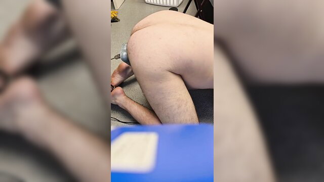 SubBoy4You kneels doggy taking massive Bad Dragon minotaur dildo anal