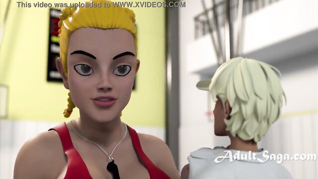 Giant hentai MILF gym teacher with huge tits flirts with student