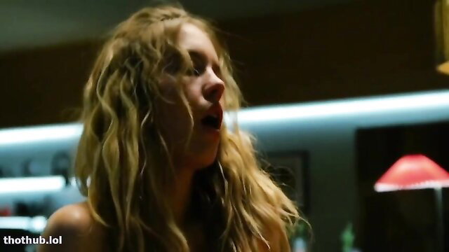 Sydney Sweeney blonde bombshell gasping in ecstasy, topless closeup