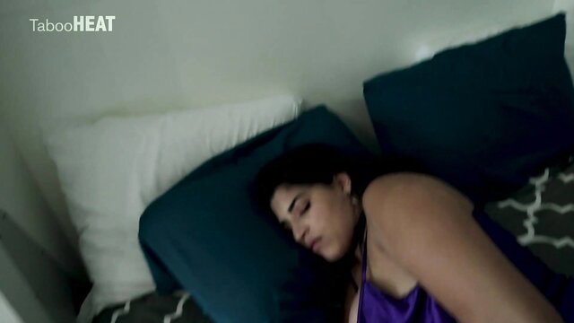 Cory Chase sleeping in purple lingerie