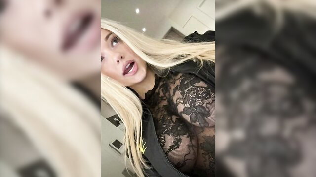 Breckie Hill blonde bombshell in sexy black lace lingerie selfie