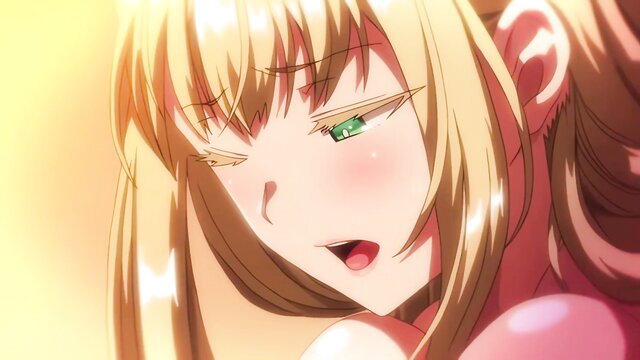 Blonde anime JAV girl with green eyes, blushing ahegao face closeup