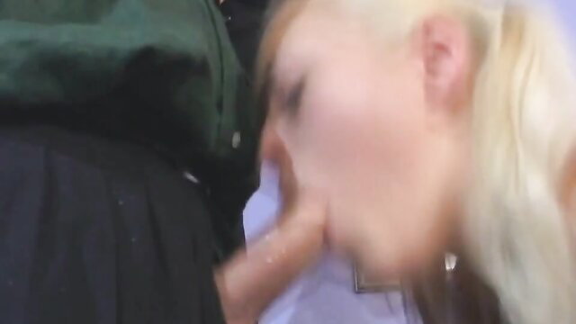 Blonde babysitter caught by couple, fingered hard in mouth closeup