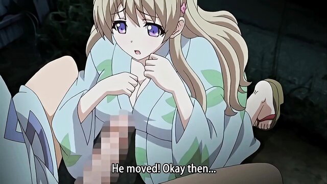 Blonde JAV babe in kimono gropes cock, aroused expression