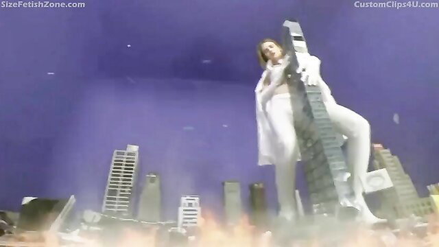 Giant Emma Frost crushes city in white stockings giantess fetish