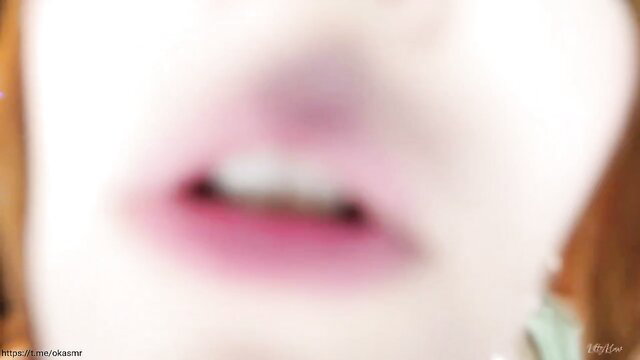 Closeup nurse ASMR lips mouth teeth pink lipstick blurred face