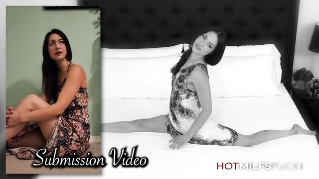 Hot Asian MILF in splits on bed, flexible tease submission