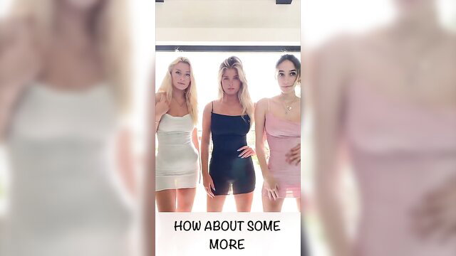 Three sexy babes in tight mini dresses posing seductively