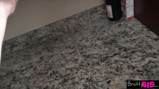 Aria Skye pale hand near counter in Bratty Sis stepsis vid