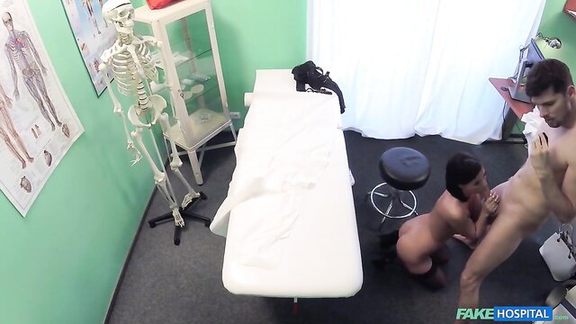 Vicky Love rides doctor on floor in Fake Hospital exam room