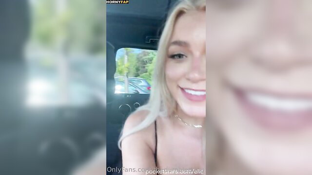 Elle Brooke smiling nude in car solo parking lot leaked video