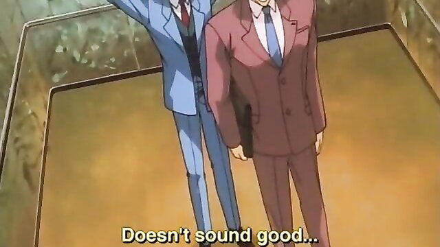 Anime JAV thumbnail: Two suited men in office, one waving arm up