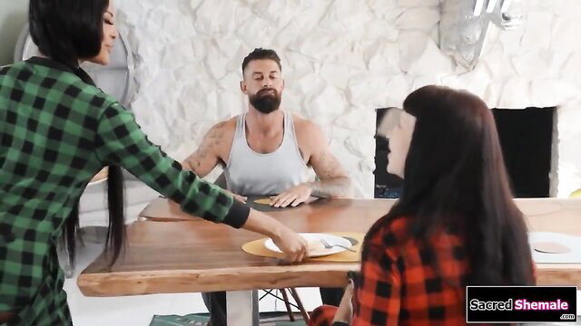 Lola Morena trans Latina serves food in threesome with bro-in-law