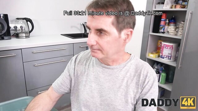 Jenny Wild with older man in kitchen, Daddy4K full video tease