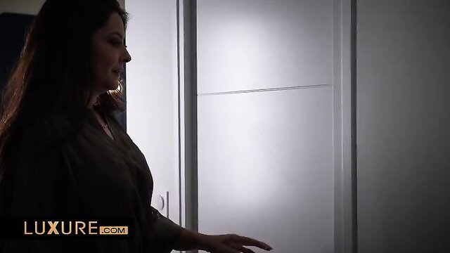 Mariska X hot MILF in lingerie by sliding door