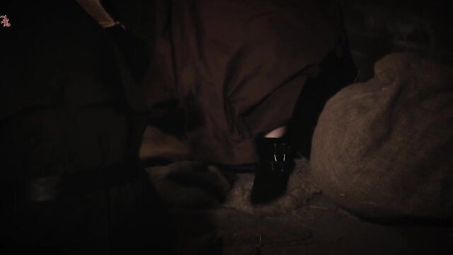 Cute maid in black boots punished for theft in dark medieval scene