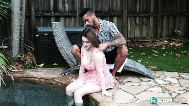 Lilibet Saunders poolside fucked by tattooed guy outdoors